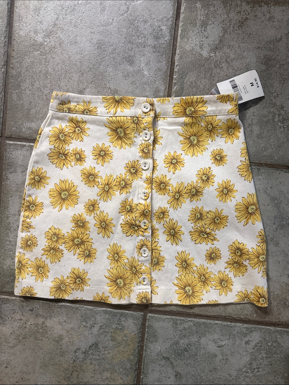 Forever 21 Yellow Floral Button-Front Mini Skirt